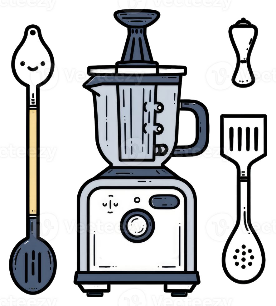 Kitchen Blender with Utensils and Seasoning Shaker png