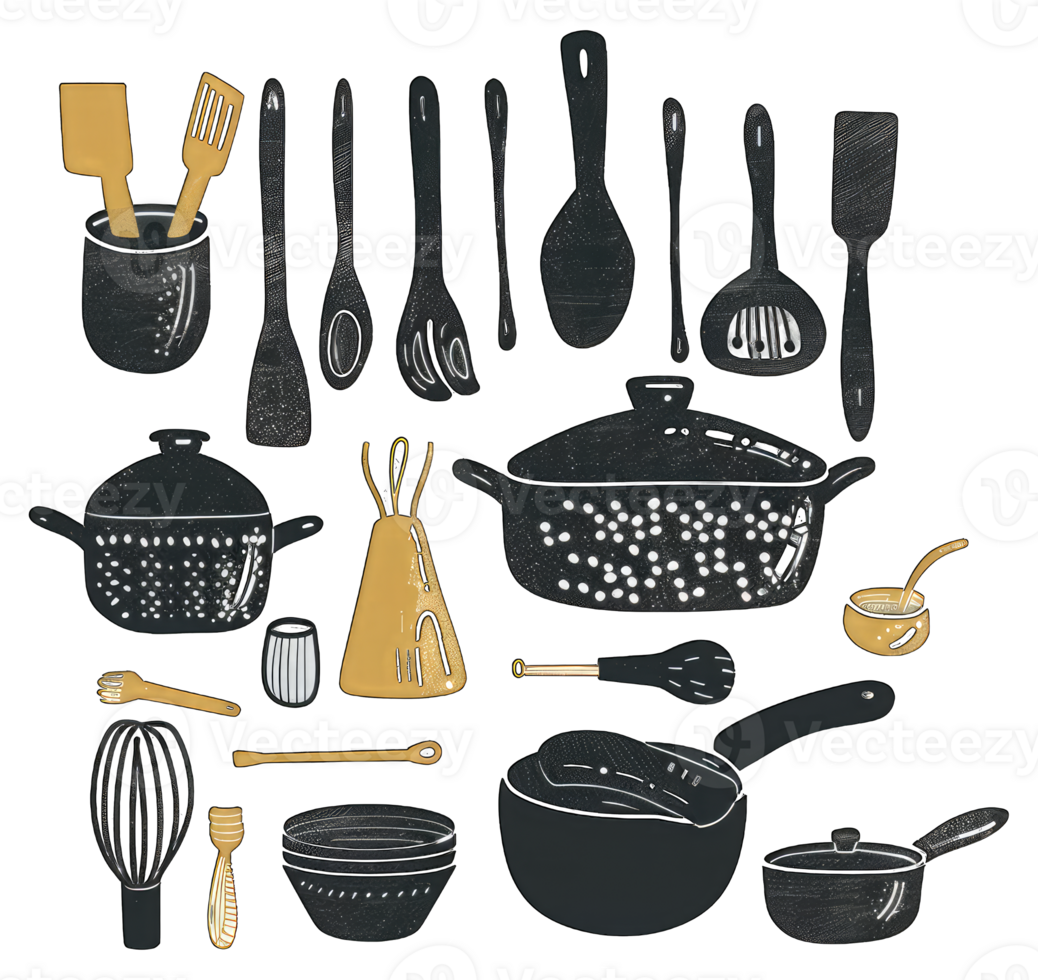 A Collection Of Stylish Kitchen Utensils And Cookware png