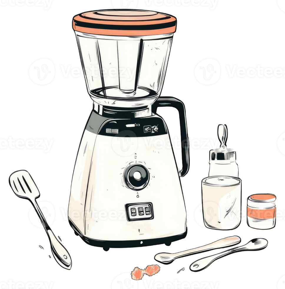 Retro Blender with Utensils and Ingredients Ready for Use png