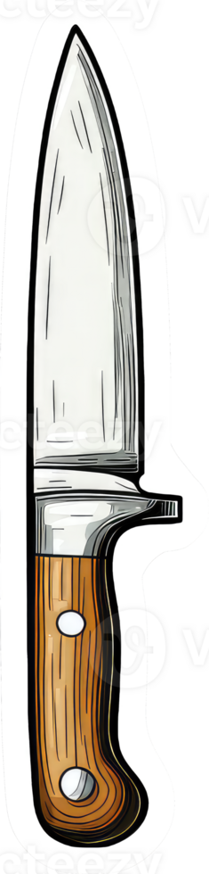 A Detailed Illustration Of A Hunting Knife With Wooden Handle png
