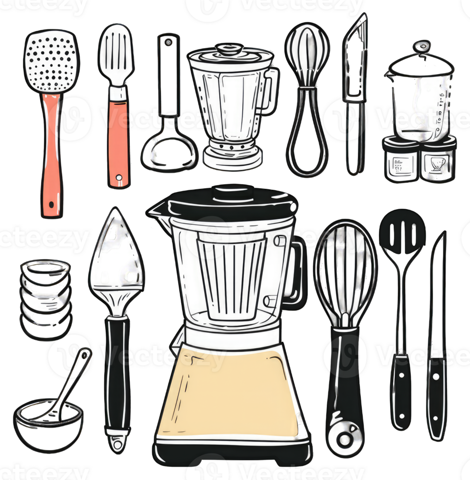 Kitchen Appliances and Utensils Collection for Baking and Blending png
