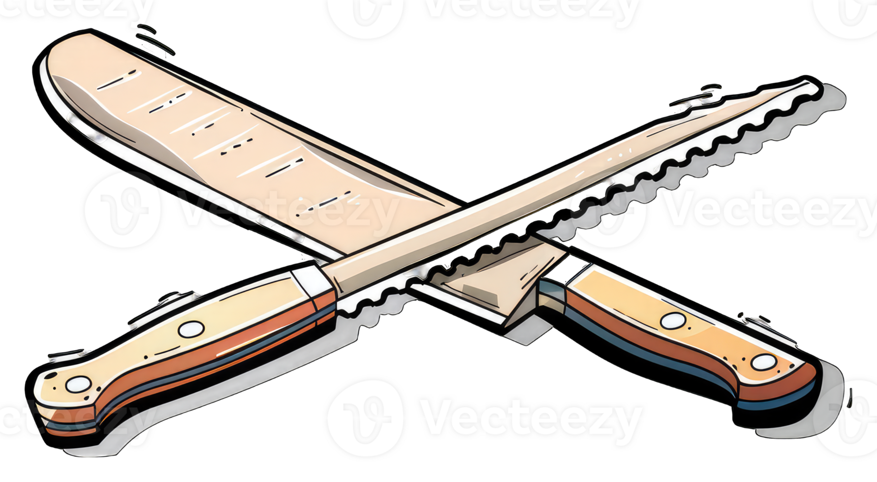 Two kitchen knives crossed design illustration png