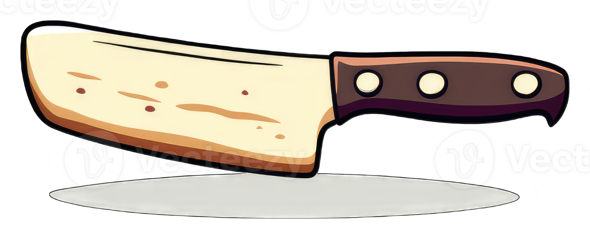 A large stained cleaver rests on a surface png