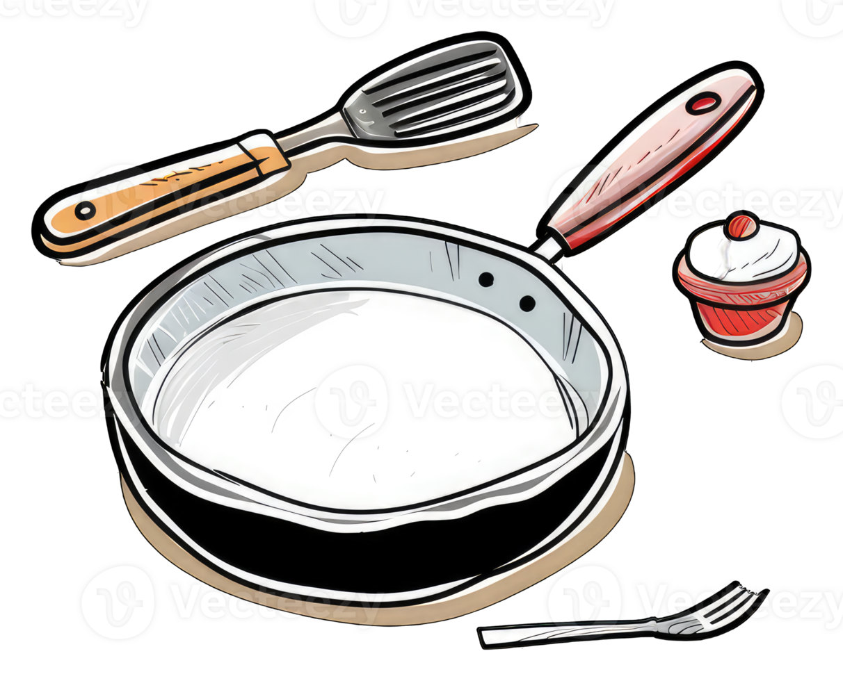 Cartoon illustration of kitchenware and a cupcake png