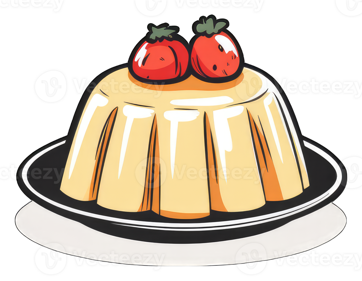 Creamy Yellow Pudding Dessert Topped With Strawberries png
