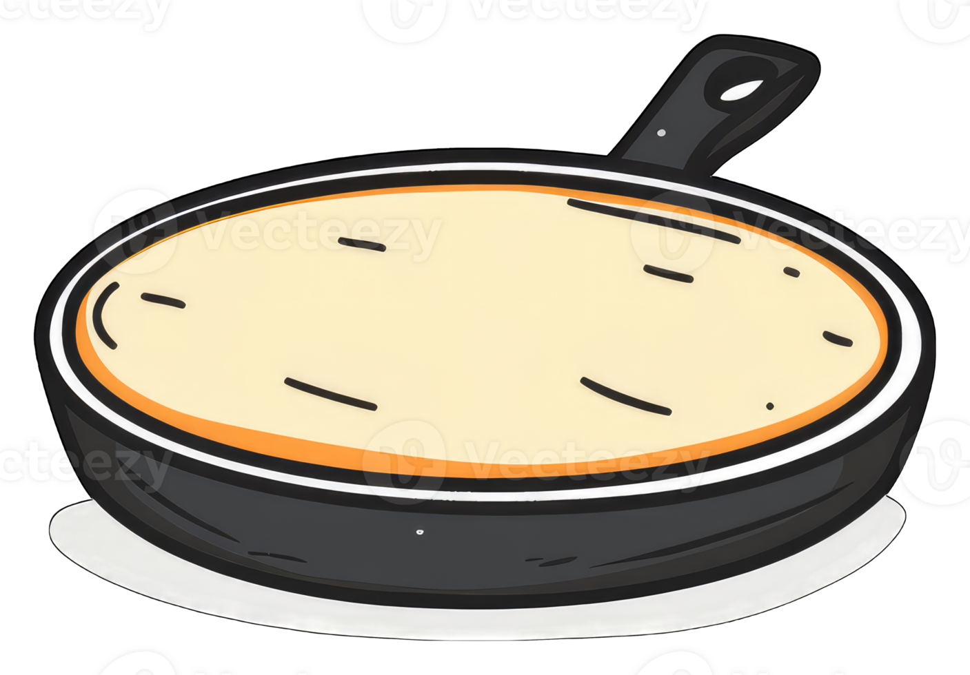 Frying pan with creamy yellow food inside png