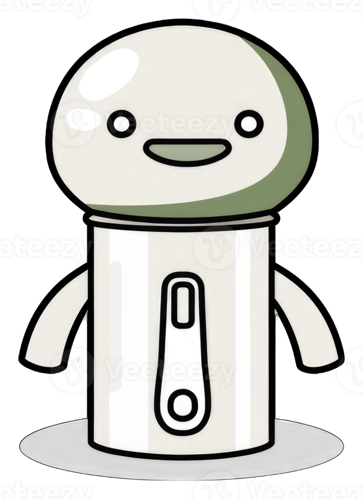 A cute cartoon robot character design with a happy face png