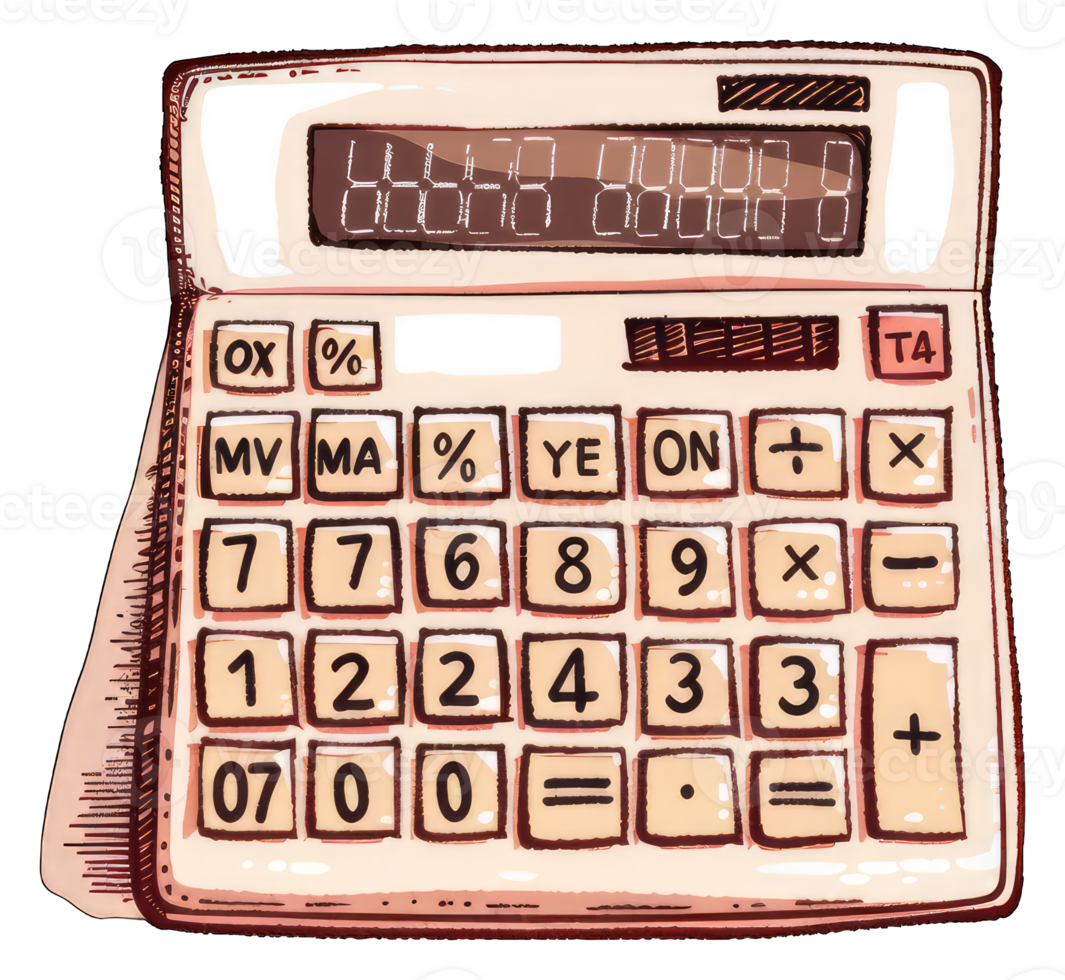 A Vintage Style Calculator Illustration Displayed png