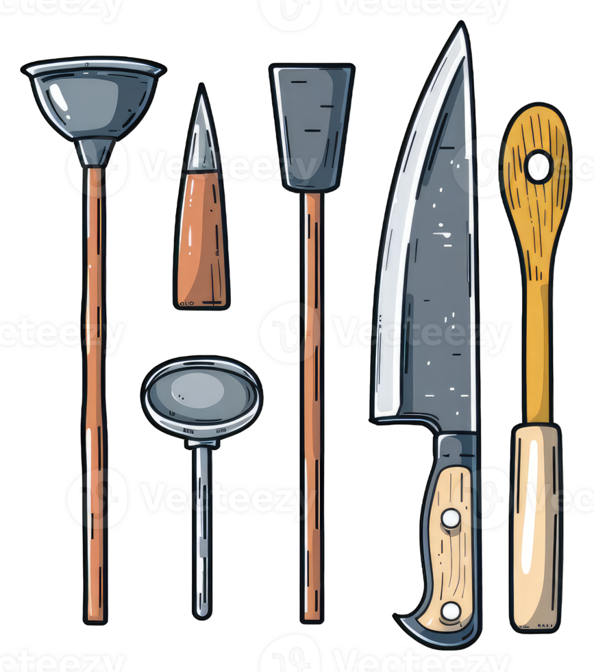 Collection of Various Kitchen Utensils and a Knife png