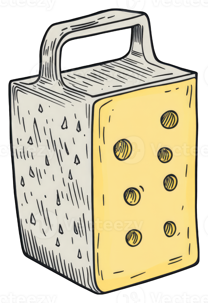 A block of cheese with holes in a grater style container png