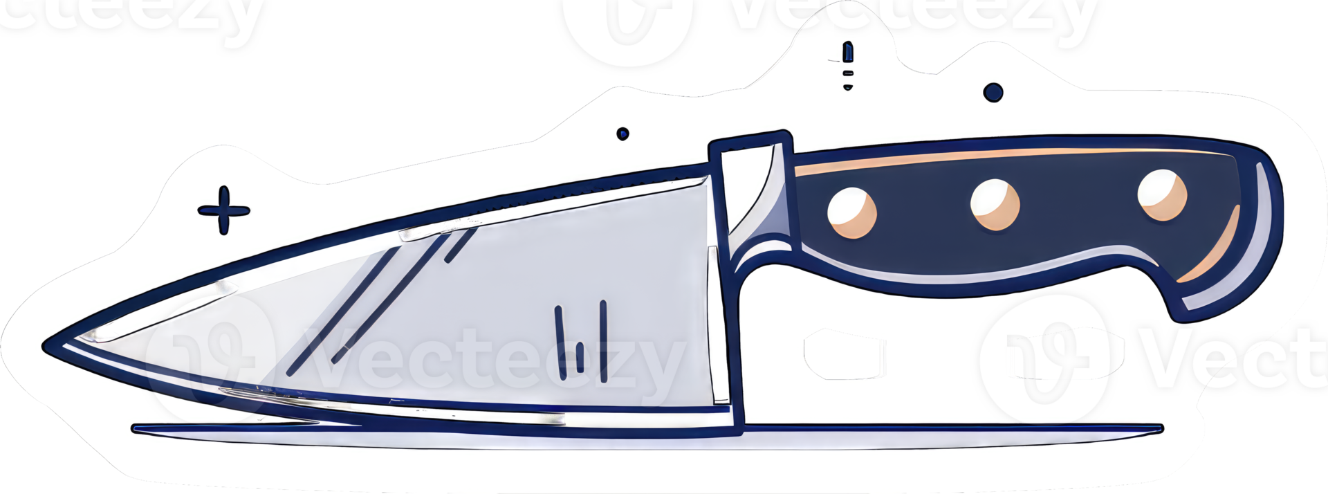 A stylized illustration of a kitchen knife on a cutting board png