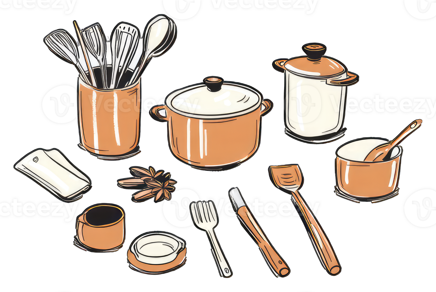 A collection of kitchen utensils and cookware for cooking png