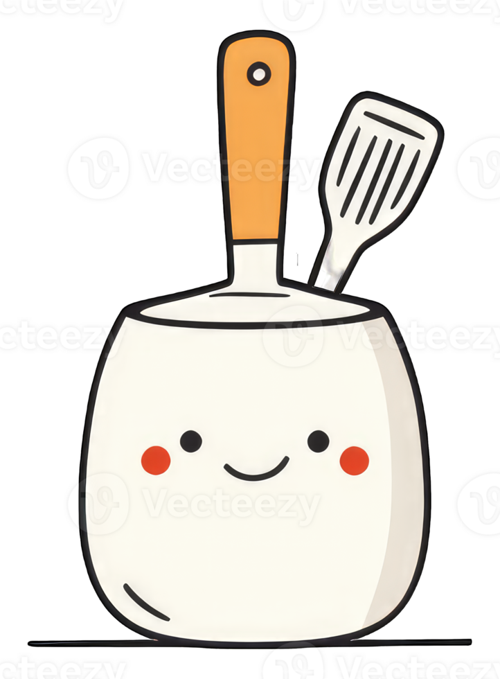 Happy Cooking Pot With Spatula and Spoon png