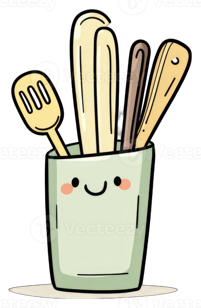 Happy Kitchen Utensil Holder with Spoons and Spatula png