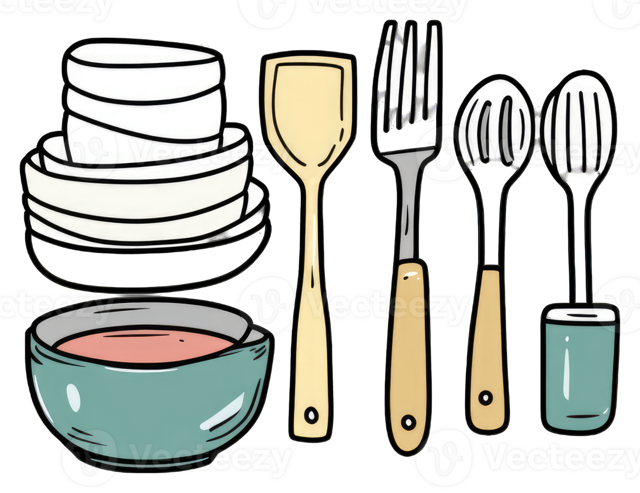 Stacked Dishes Cooking Utensils And Soup Bowl png