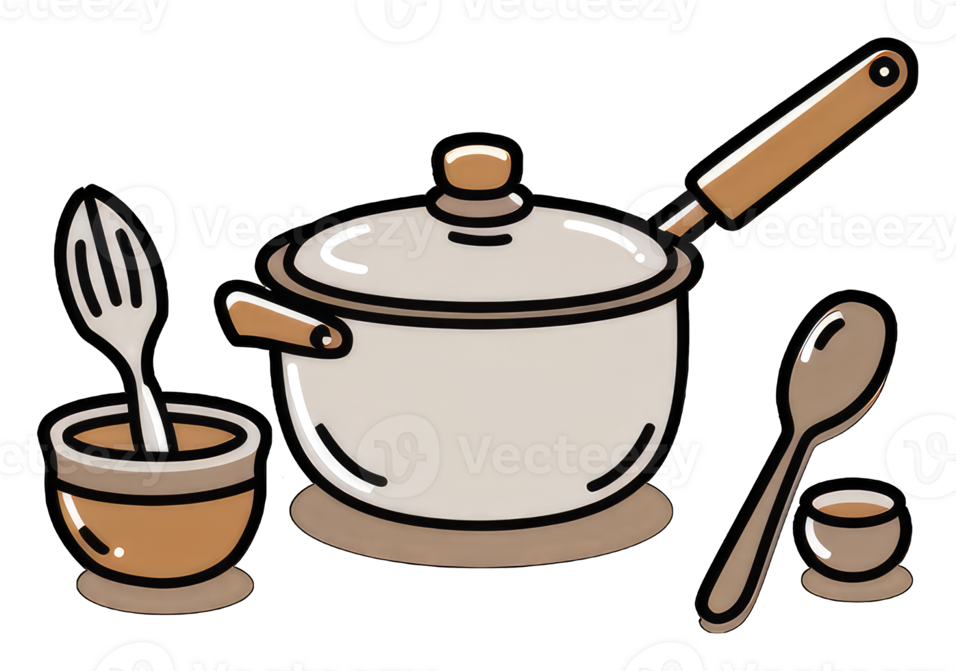 Cooking Pot With Utensils And Small Bowls png