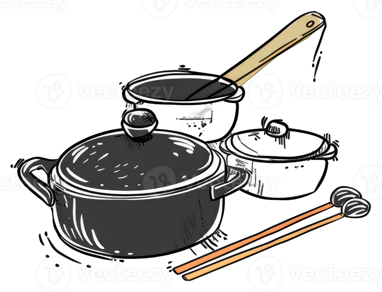 A Culinary Still Life Featuring Pots and Utensils png