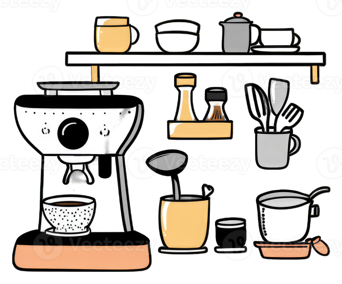 Kitchen Appliances and Utensils Coffee Setup Scene png