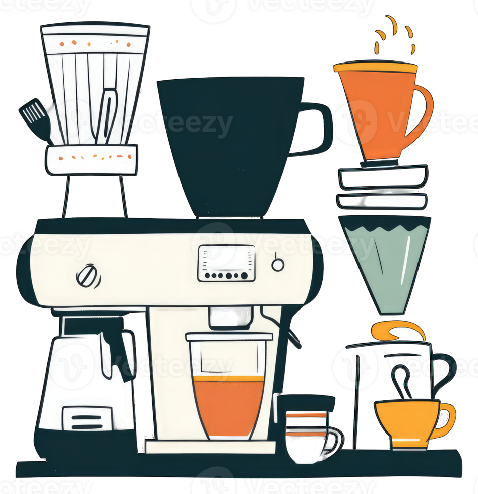 A Coffee Maker with Accessories and Brewing Cups png
