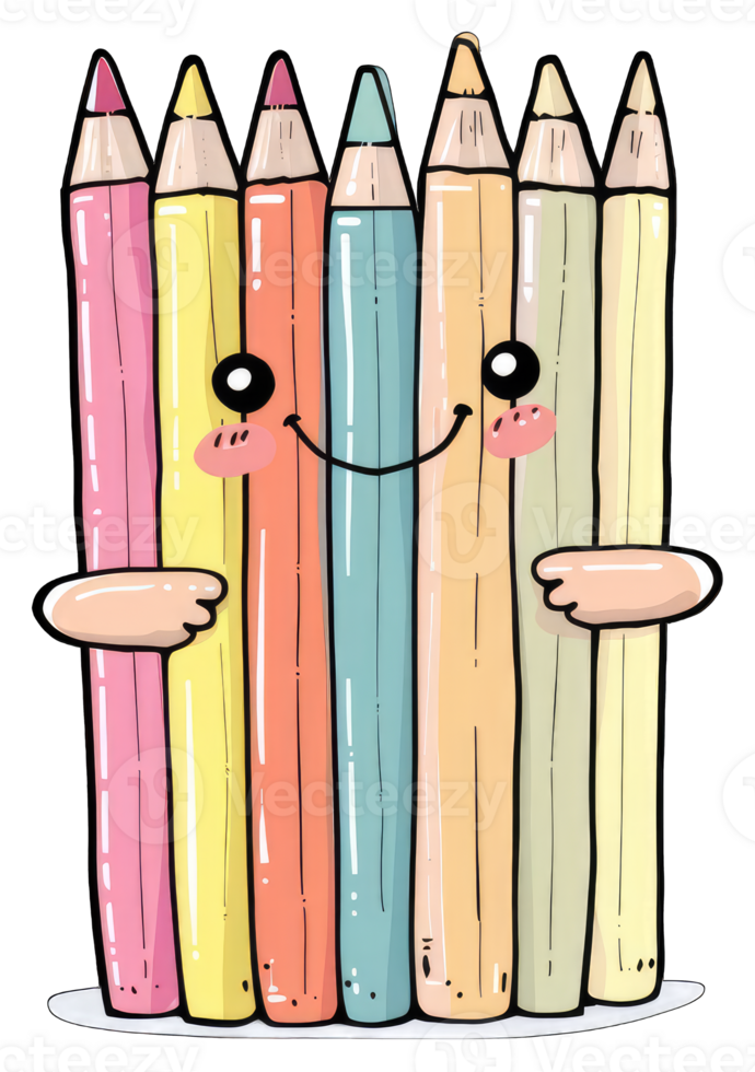 Colorful Pencils Hugging With Happy Faces png