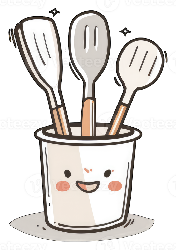 Happy Kitchen Utensils In A Cute Container png