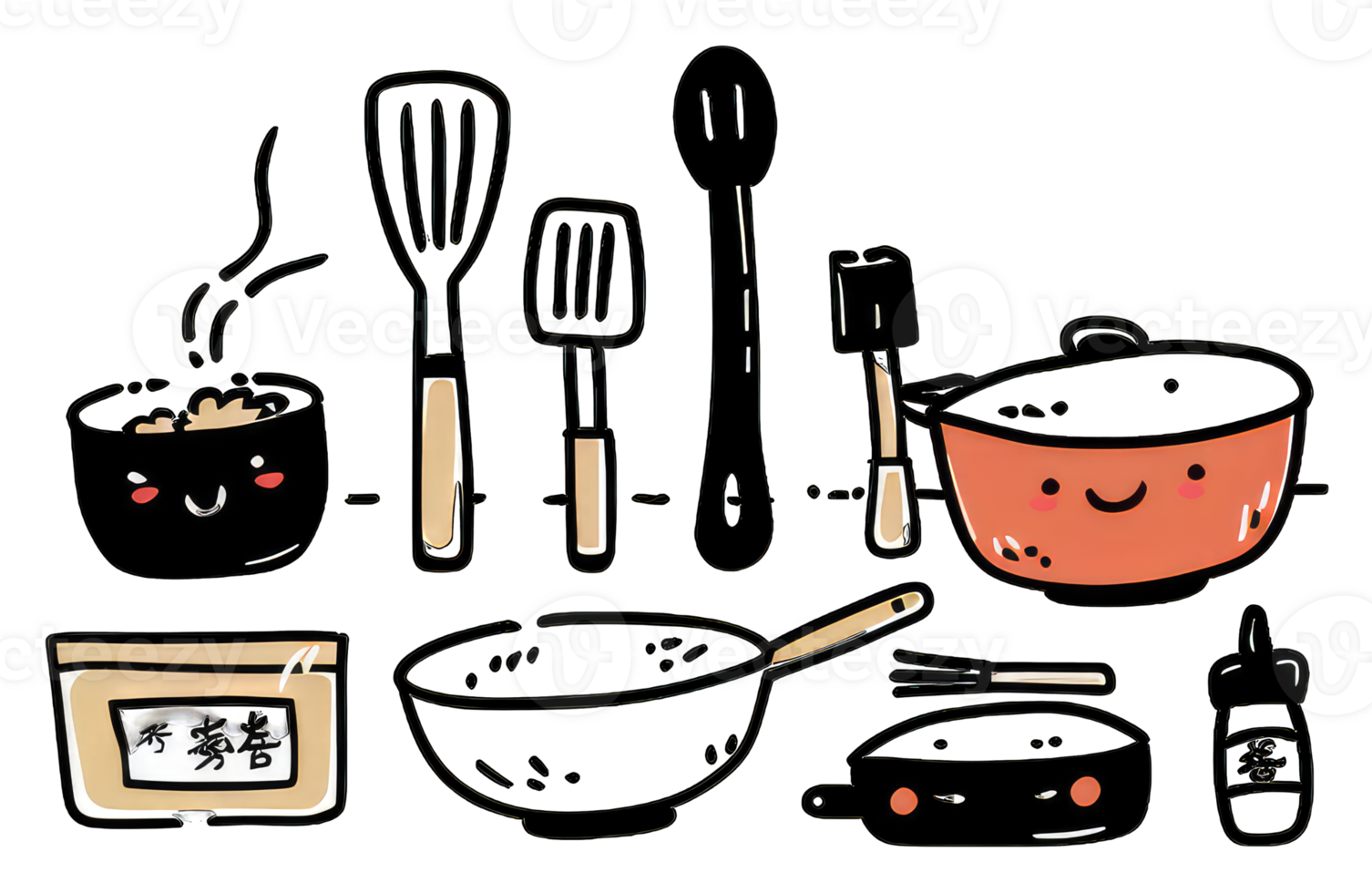 Adorable Cartoon Kitchen Utensils and Cooking Ingredients png
