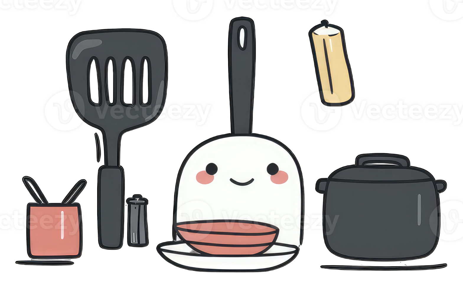 Cute Cartoon Kitchen Utensils and Cooking Pot png