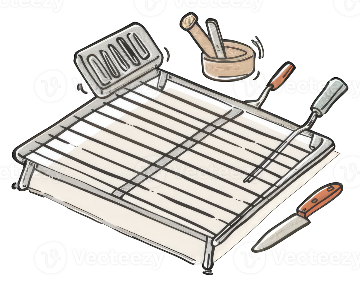 Cooling Rack with Kitchen Utensils and Knife png