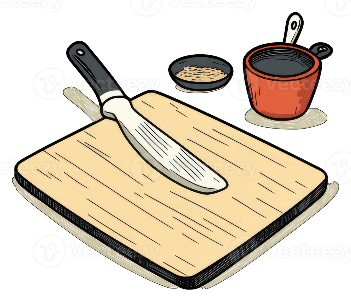 Wooden Cutting Board Knife Spice Bowl Cooking Utensils png