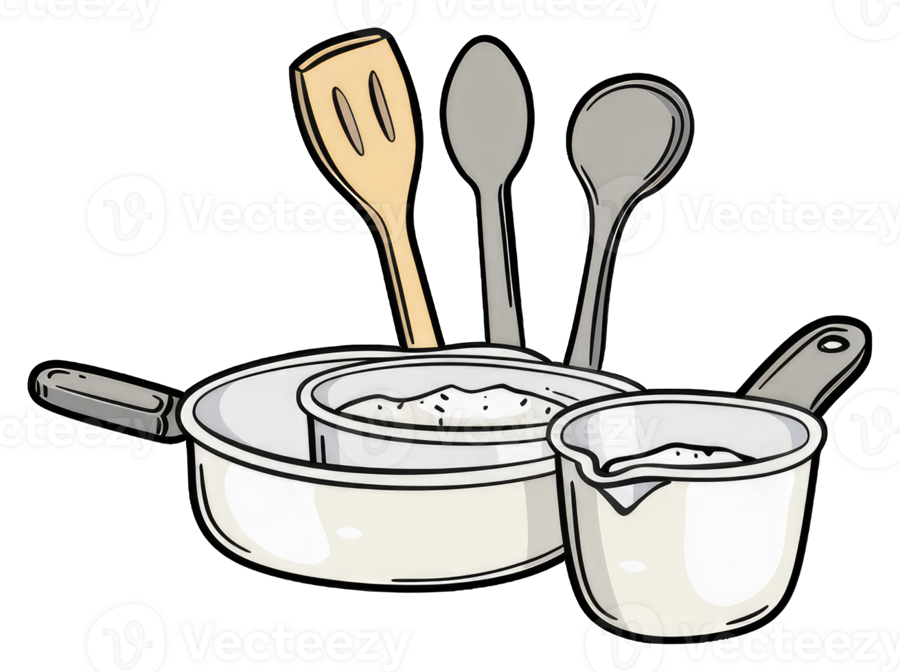 Kitchen Utensils and Cooking Pots With Food png