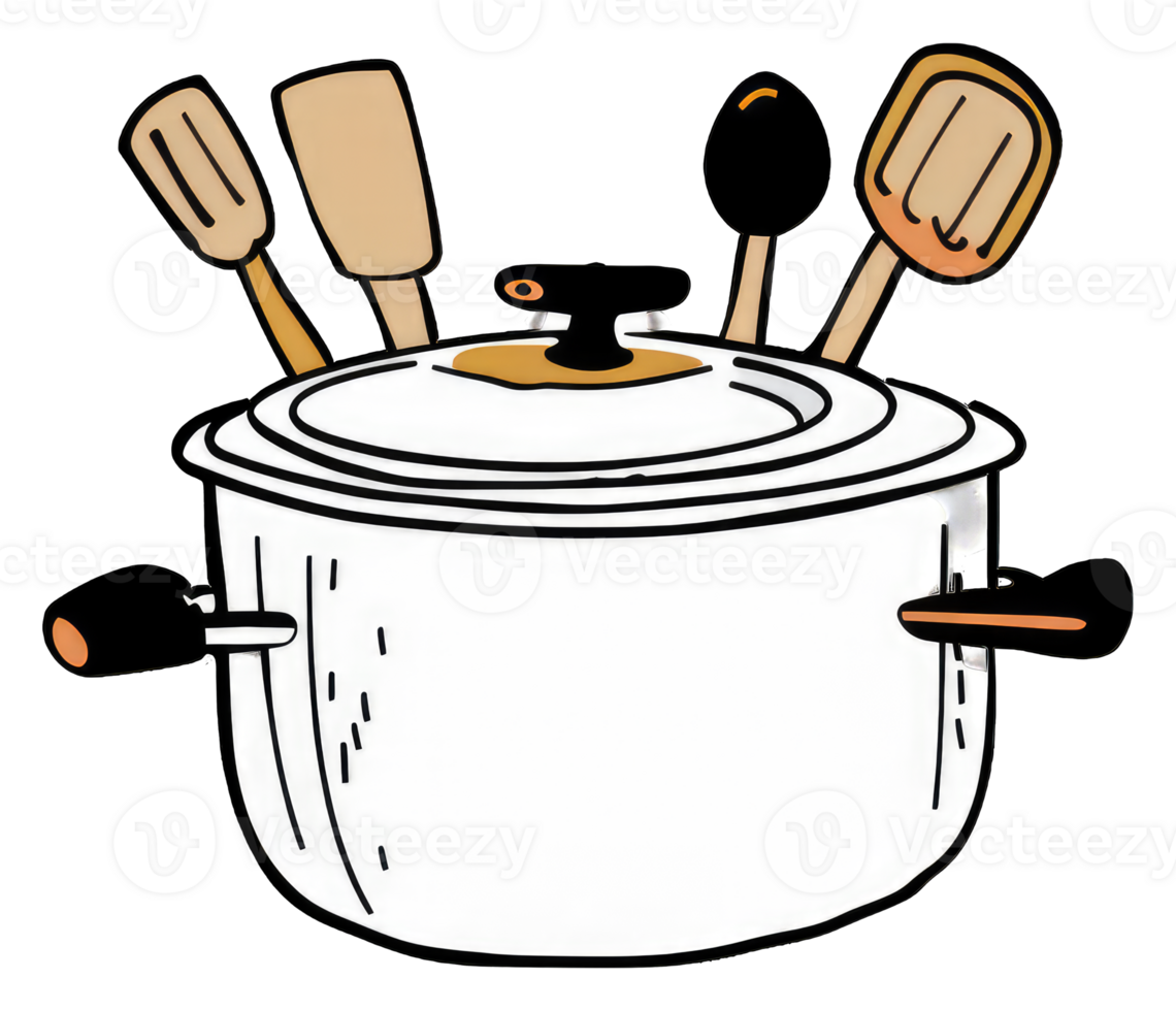 Cooking Pot With Utensils Ready For Meal Preparation png