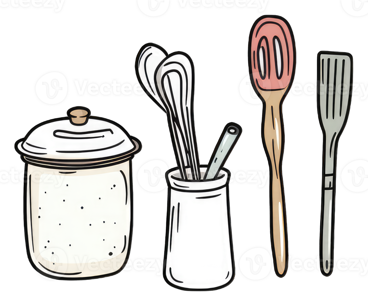 Kitchen Utensils and Storage Jar Design png