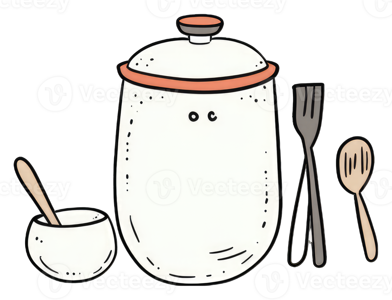 Cartoon illustration of a pot with utensils png