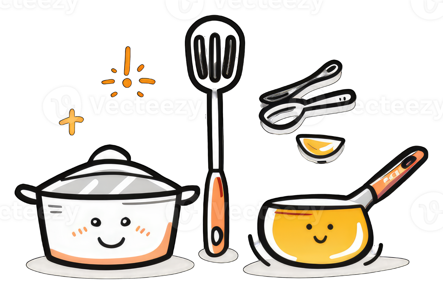 Happy Cooking Pots Pans And Utensils Cartoon Illustration png