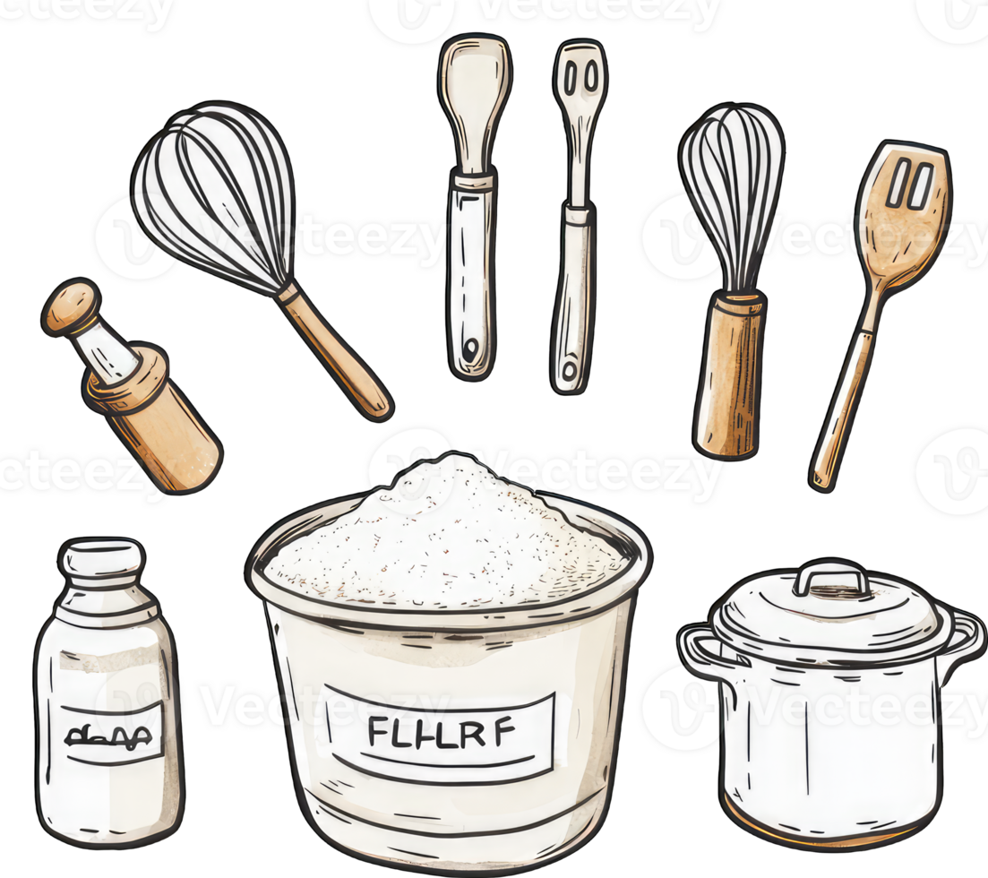 Baking Ingredients and Utensils Collection png