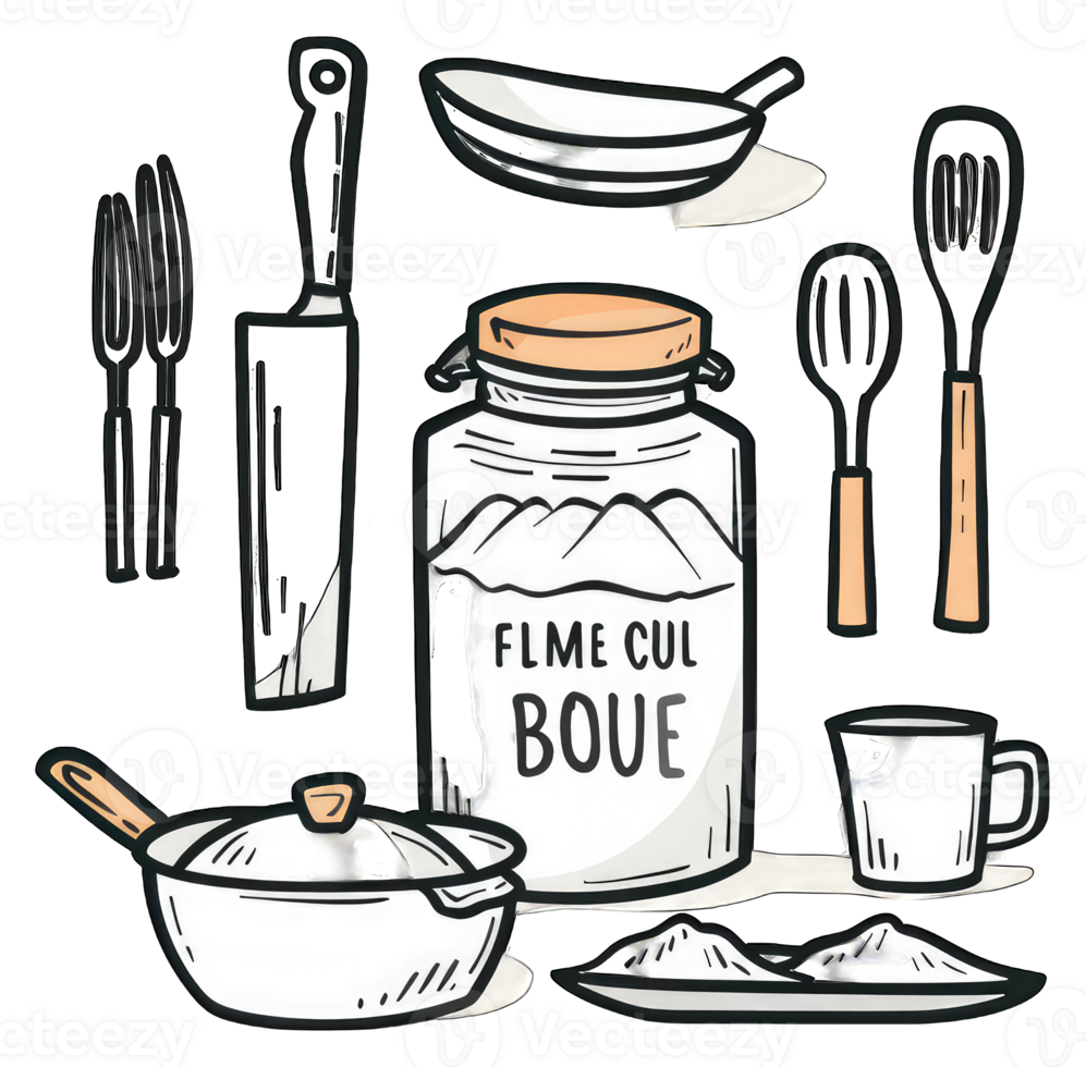 Kitchen Utensils and Ingredients Flour and Saucepan png