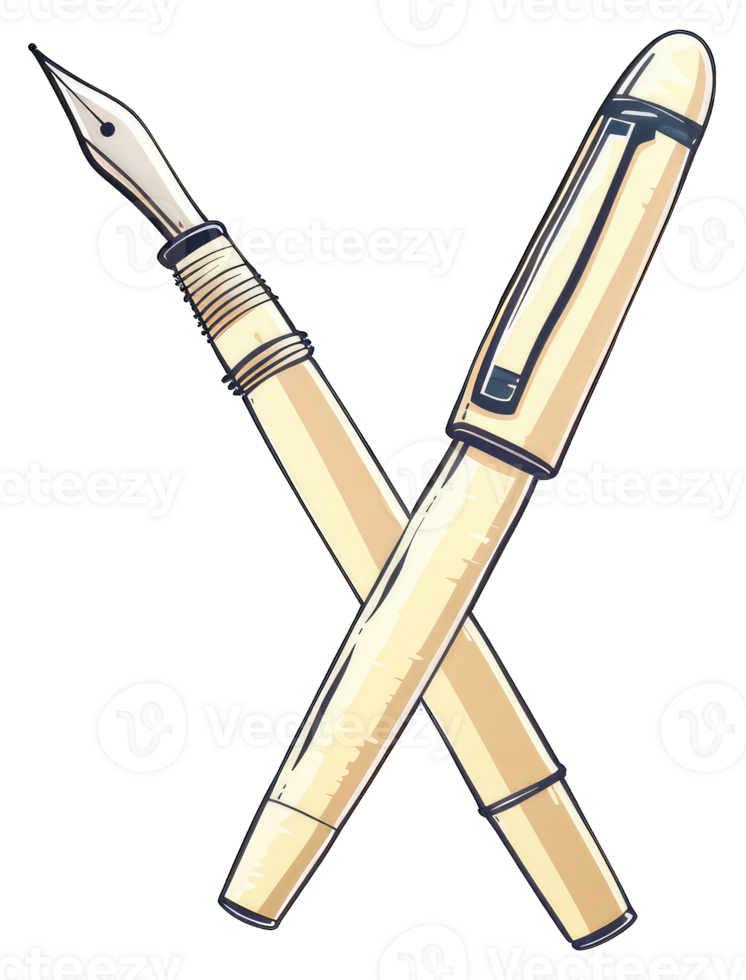 Elegant Fountain Pens Crossed in Artistic Design png