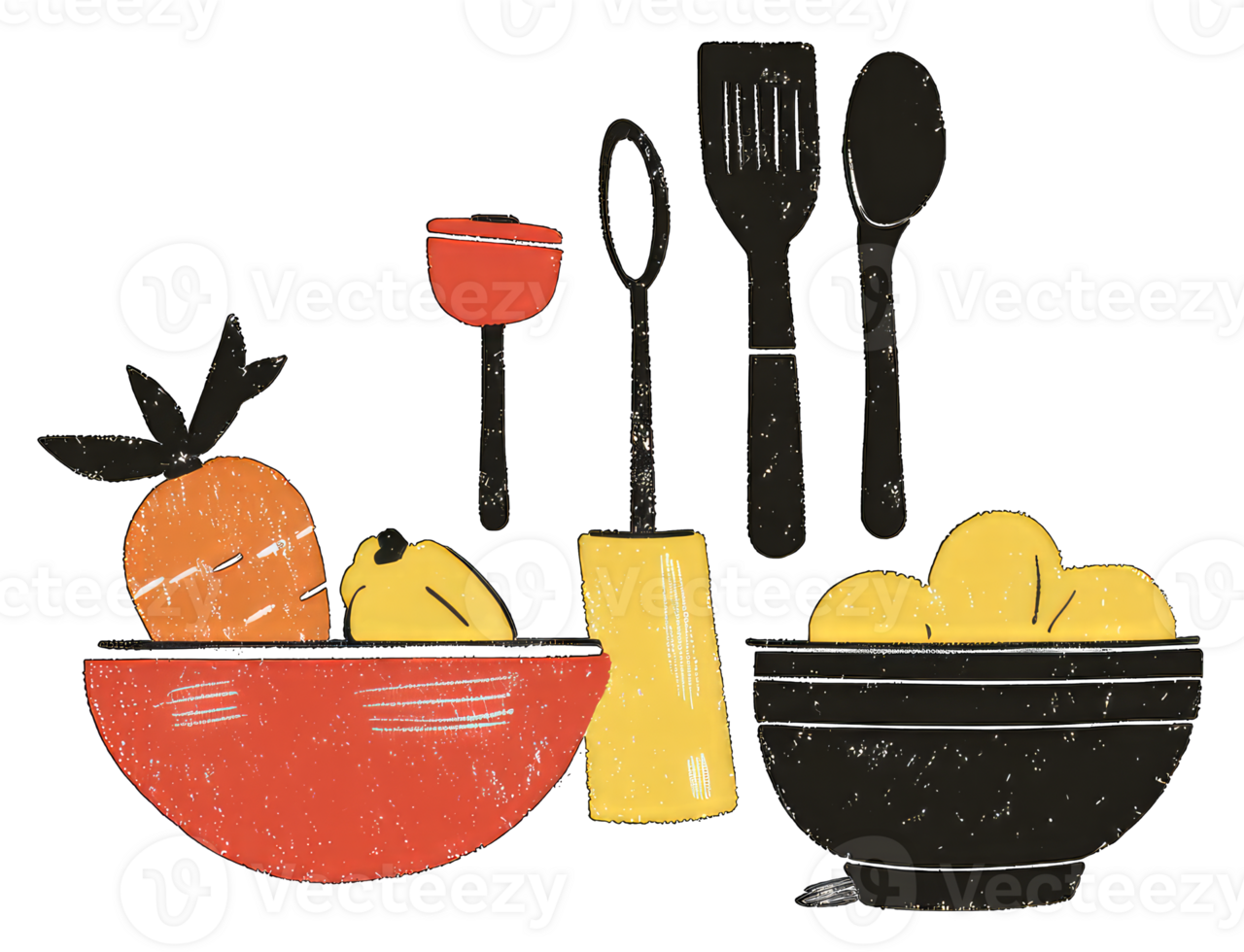 Kitchen Utensils and Fresh Ingredients in Bowls png