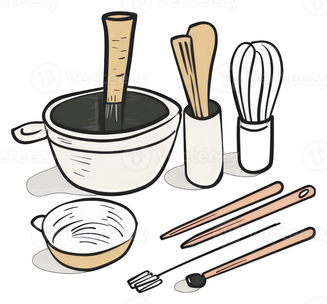 Matcha Making Tools Kit A Colorful Illustration png