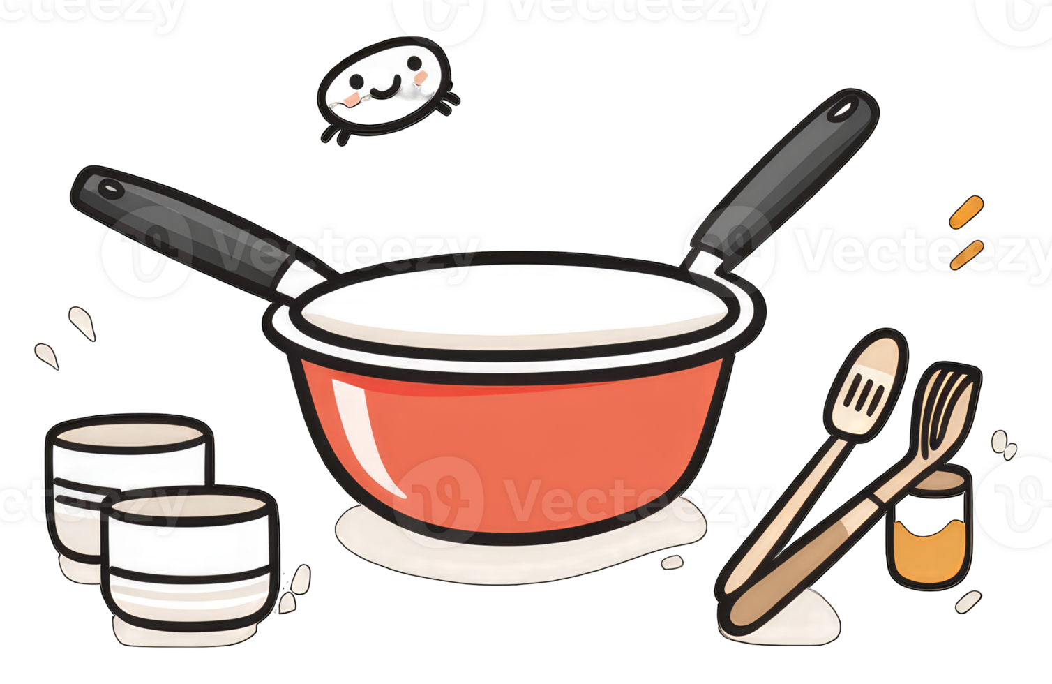 Cooking Pot Utensils and Small Bowls for Food Preparation png