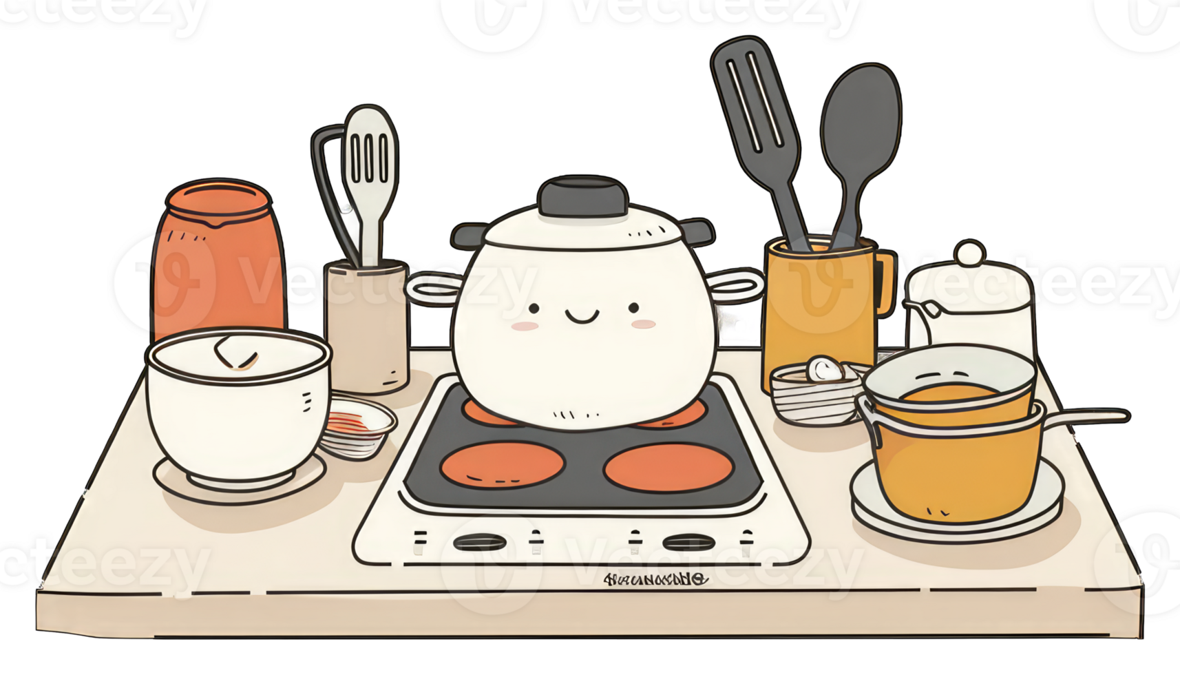 Cute Kitchen Utensils On A Stovetop png