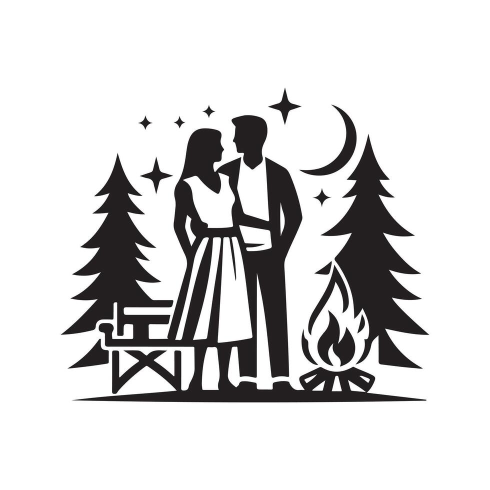 Forest Camping Couple Silhouette Vectors for Unique Designs
