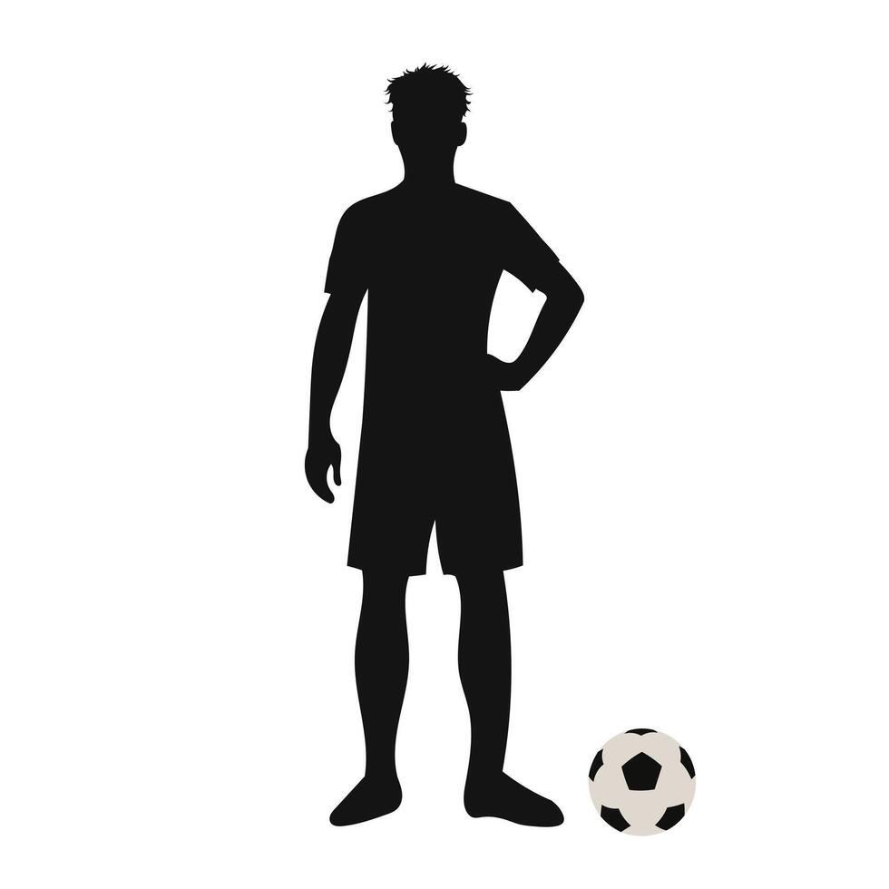 Football player standing with ball. Soccer player silhouette vector