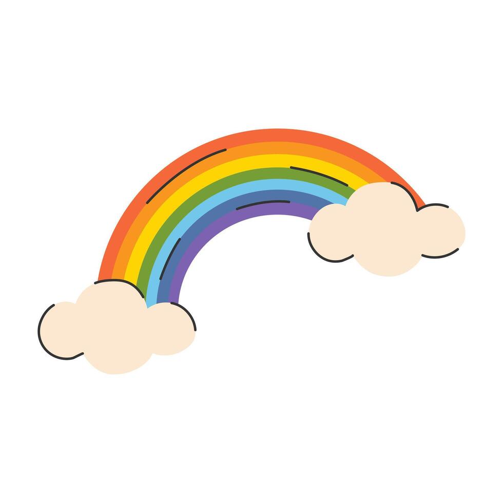 Rainbow with fluffy clouds. illustration. vector