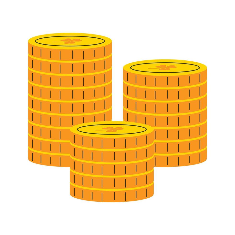 Stacks of gold coins with shamrock. St. Patrick's Day. illustration. vector