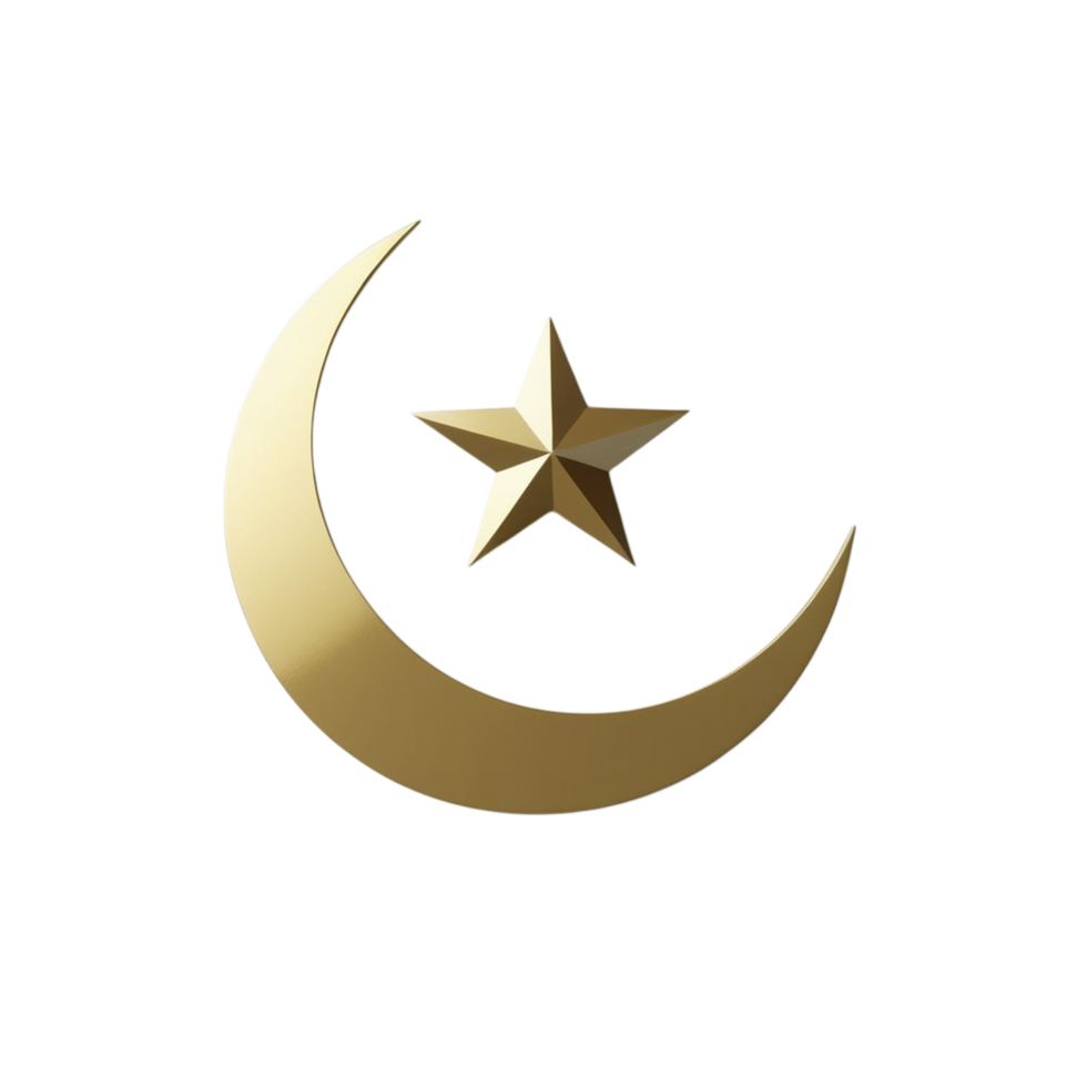 A gold crescent and star on a black background png