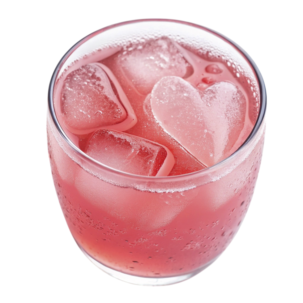 pink lemonade with heart shaped ice cubes floating inside for a romantic touch png
