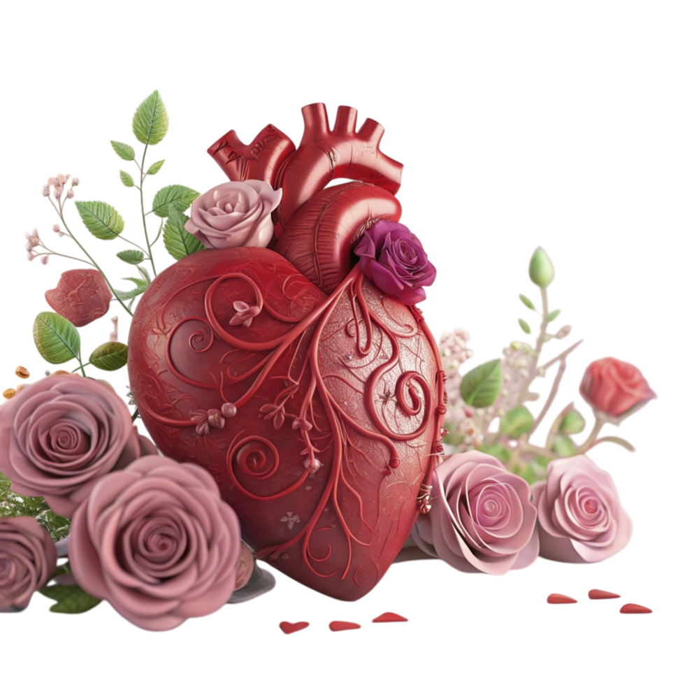 A heart surrounded by roses and other flowers png