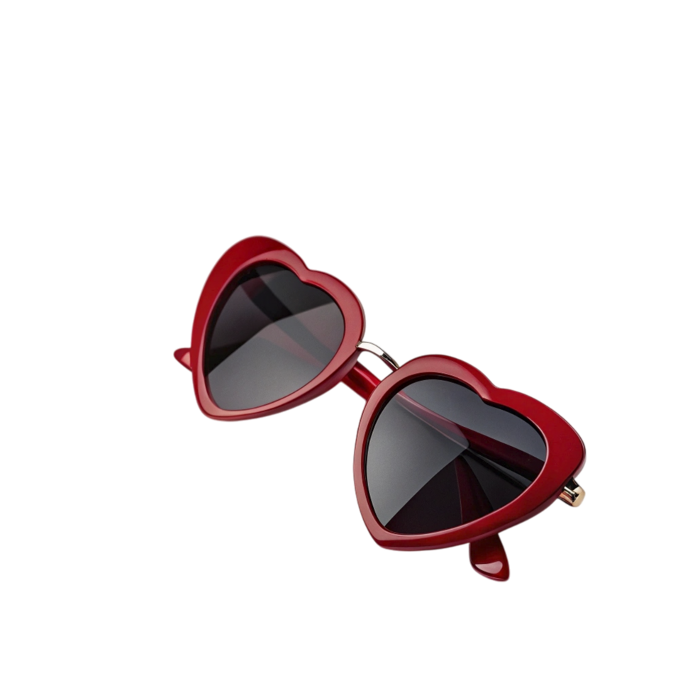 A pair of red sunglasses with a heart shaped frame png