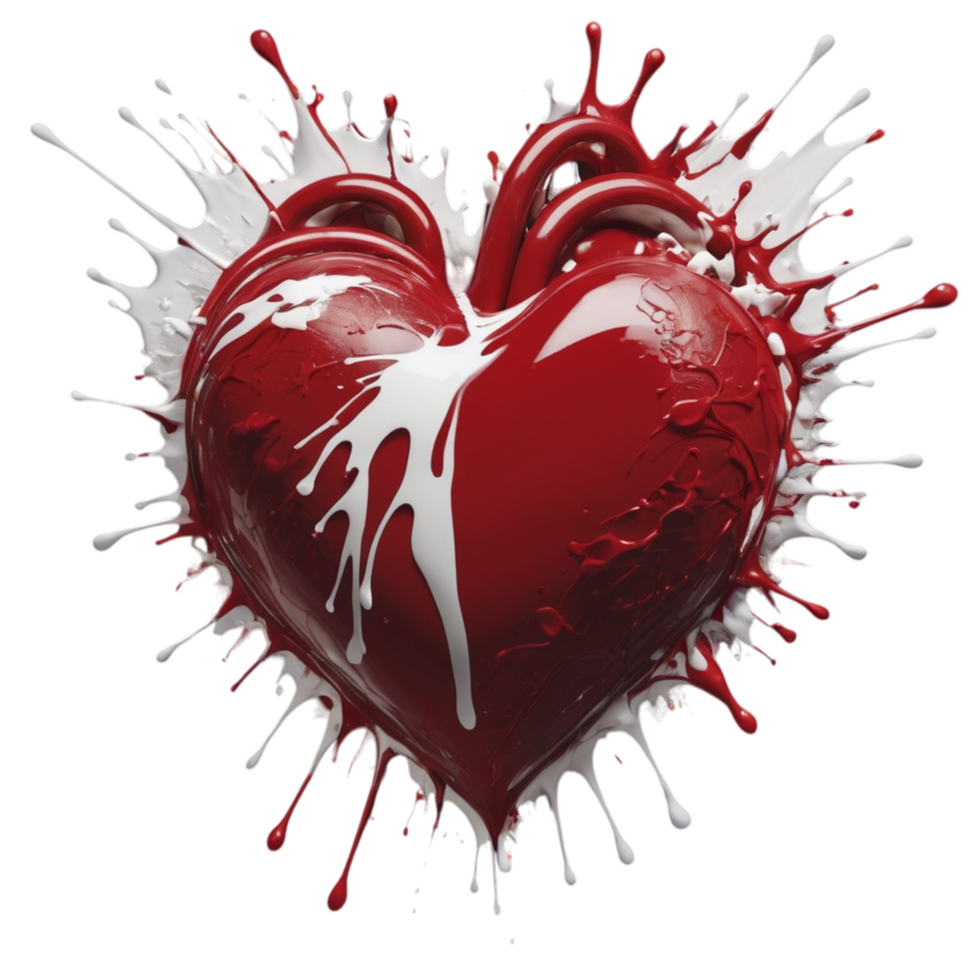 A red heart with white paint splattered on it png